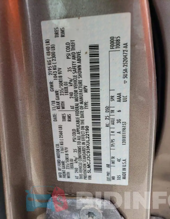 5LMCJ3C93KUL22190 Photo# 10