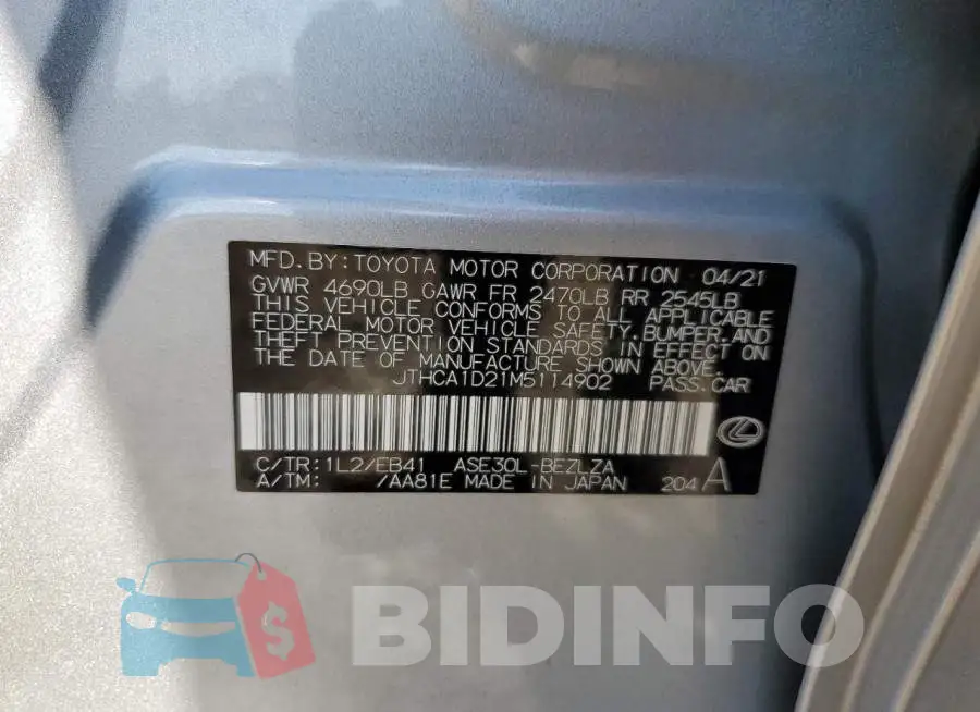 JTHCA1D21M5114902 Photo# 10
