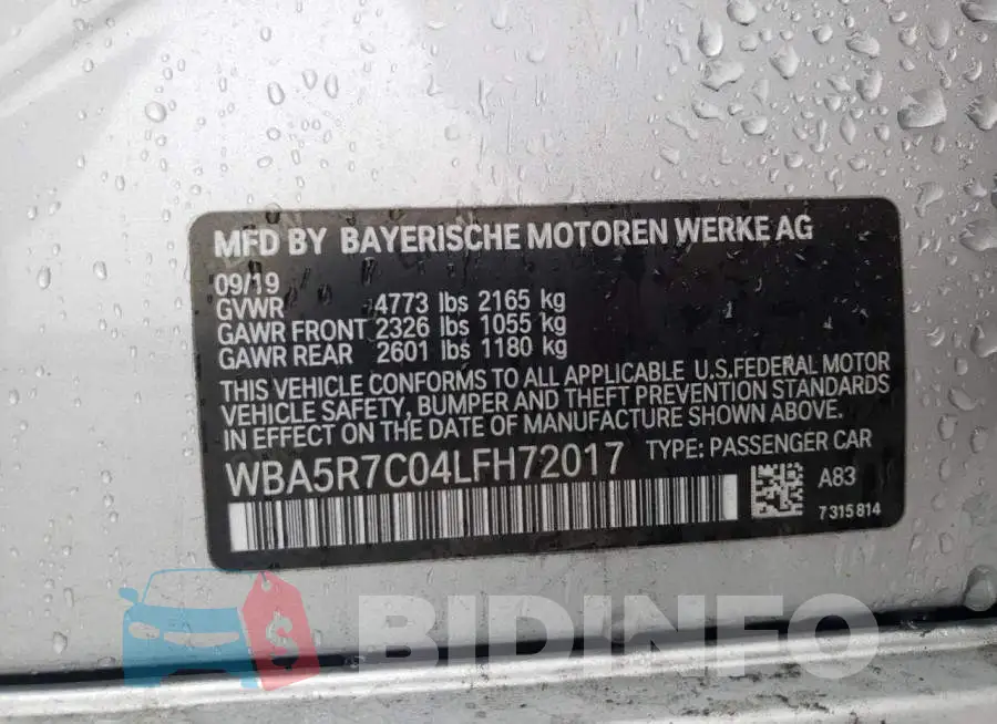WBA5R7C04LFH72017 Photo# 10