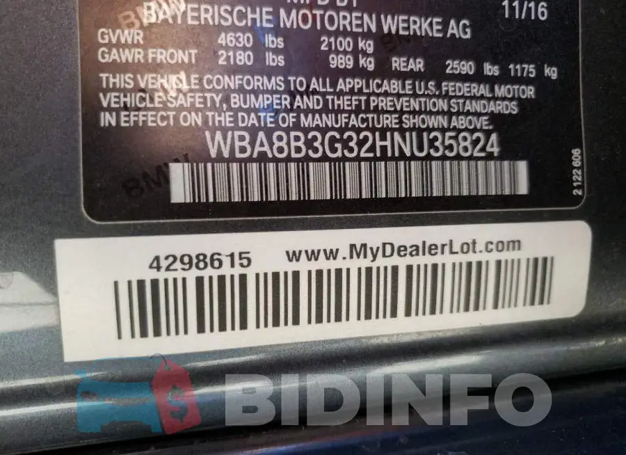 WBA8B3G32HNU35824 Photo# 10