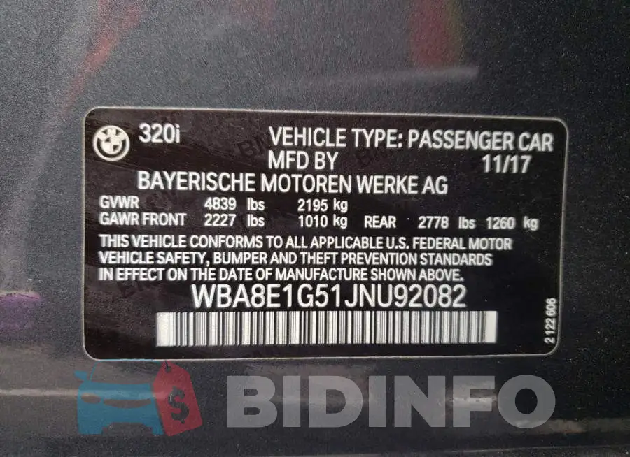 WBA8E1G51JNU92082 Photo# 12