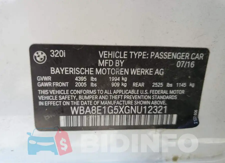 WBA8E1G5XGNU12321 Photo# 10