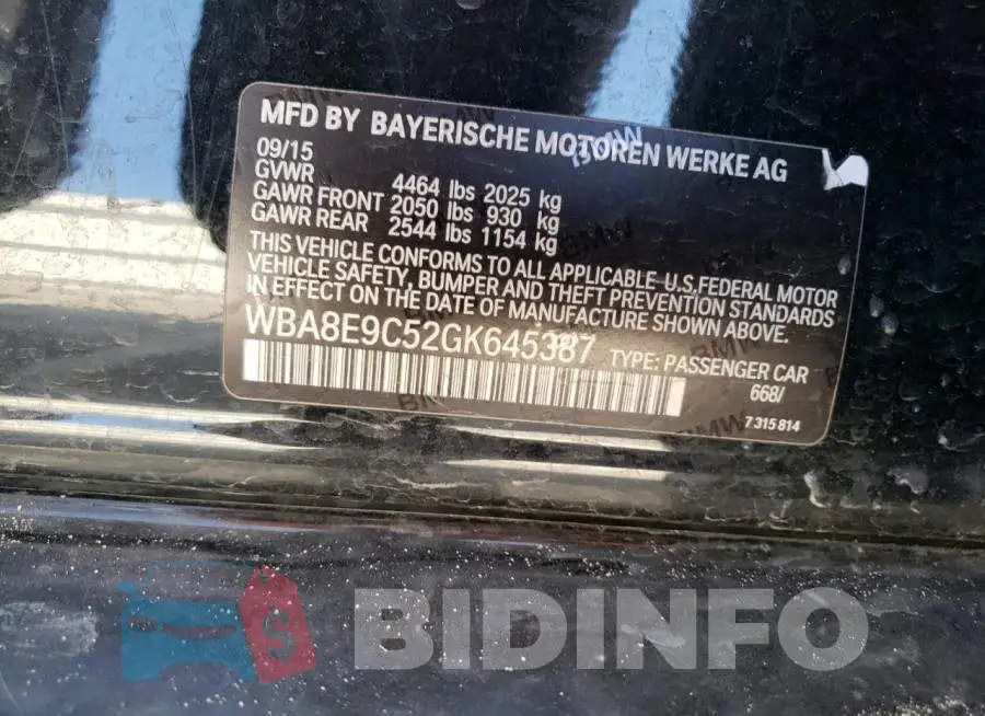 WBA8E9C52GK645387 Photo# 10