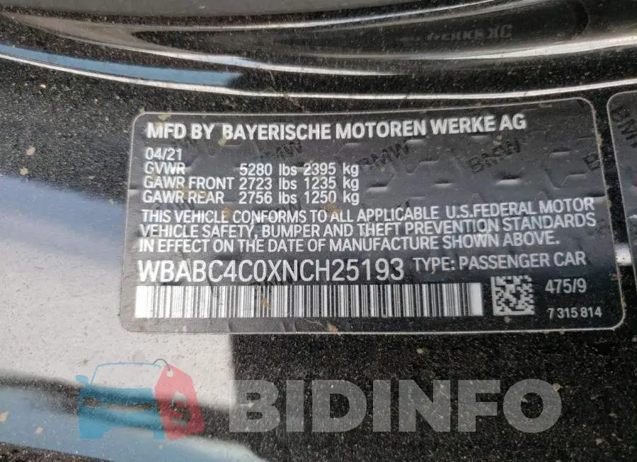 WBABC4C0XNCH25193 Photo# 10