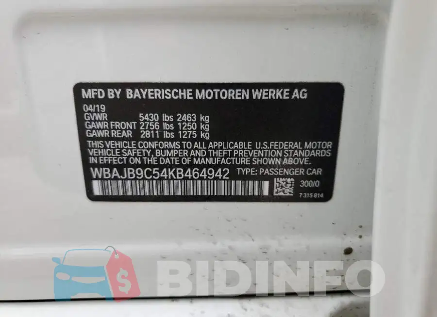WBAJB9C54KB464942 Photo# 10