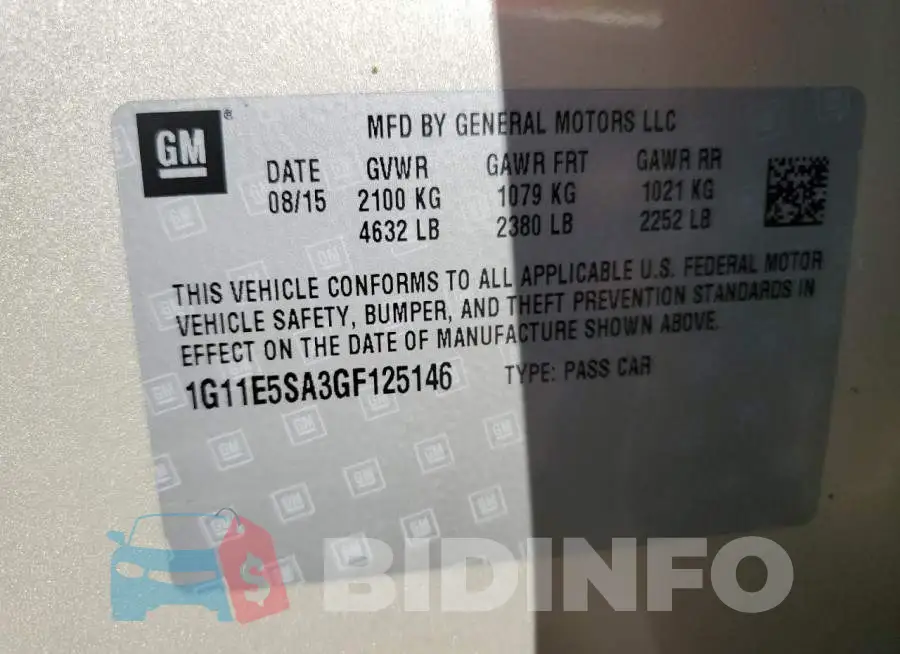 1G11E5SA3GF125146 Photo# 10