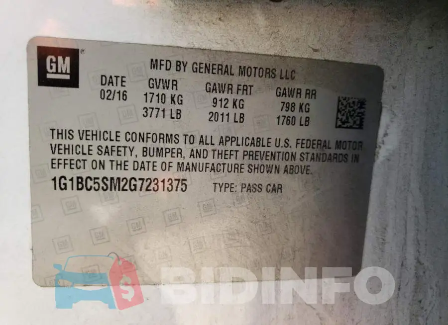 1G1BC5SM2G7231375 Photo# 10