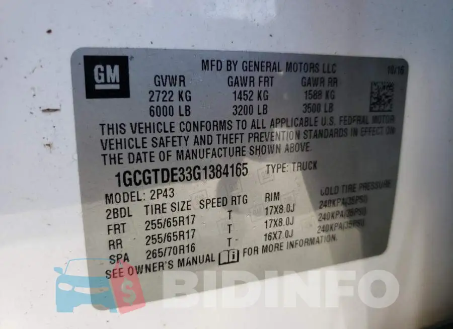 1GCGTDE33G1384165 Photo# 10