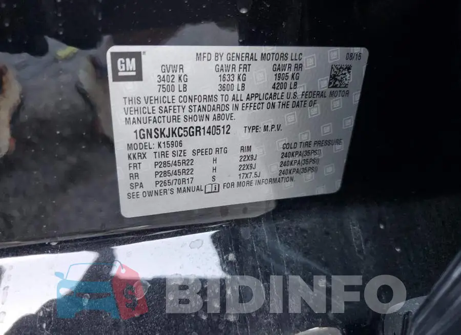1GNSKJKC5GR140512 Photo# 10