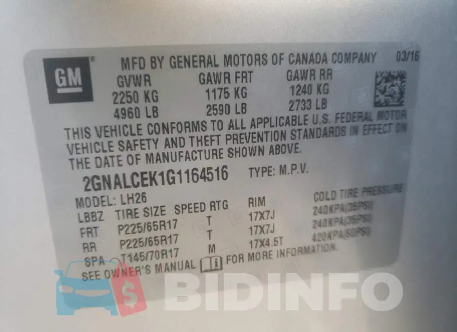 2GNALCEK1G1164516 Photo# 10