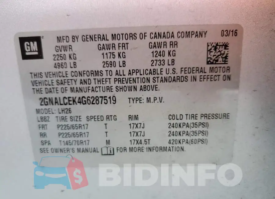 2GNALCEK4G6287519 Photo# 10