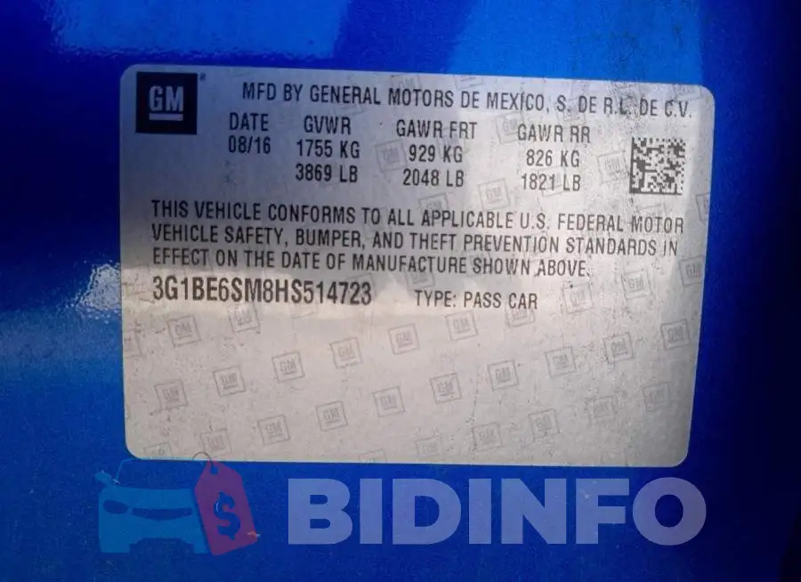 3G1BE6SM8HS514723 Photo# 10