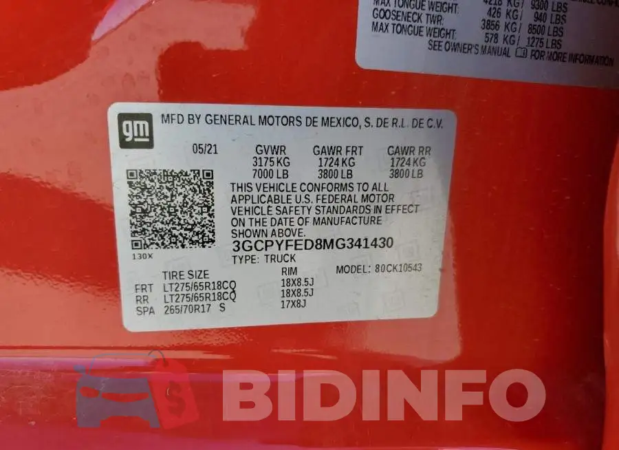 3GCPYFED8MG341430 Photo# 10