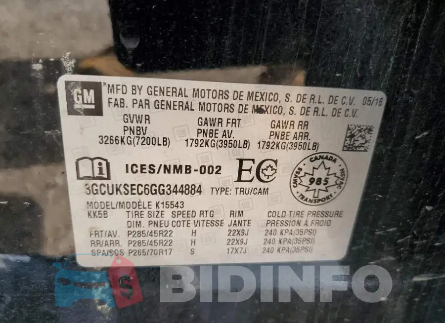 3GCUKSEC6GG344884 Photo# 10