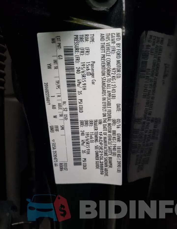 1FADP3E21GL288859 Photo# 10