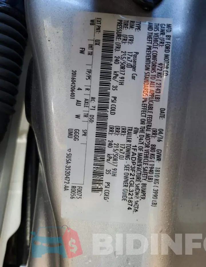 1FADP3F21GL321874 Photo# 10