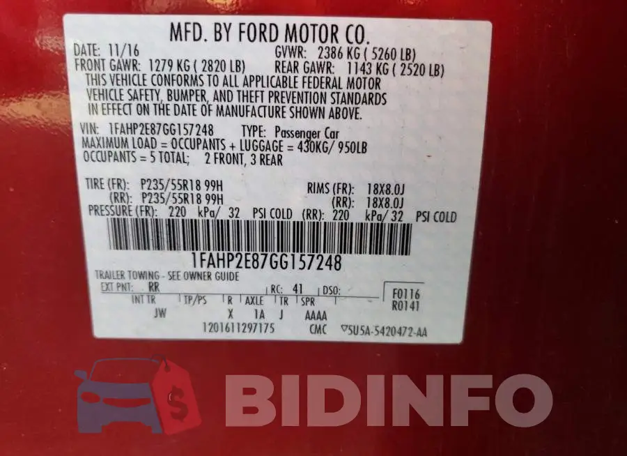 1FAHP2E87GG157248 Photo# 10