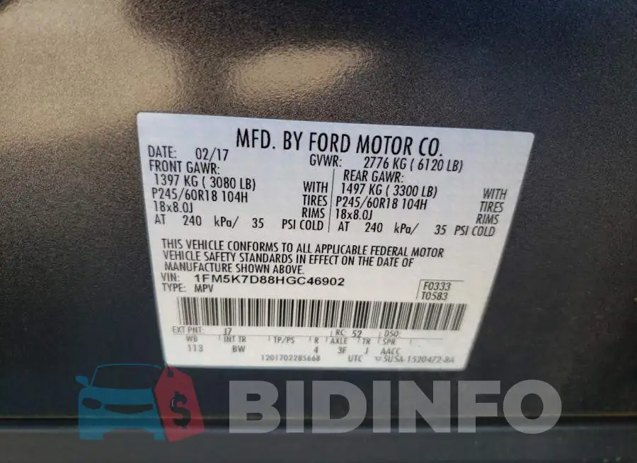 1FM5K7D88HGC46902 Photo# 10