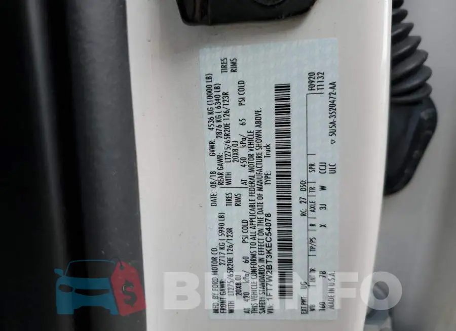 1FT7W2BT3KEC54078 Photo# 10