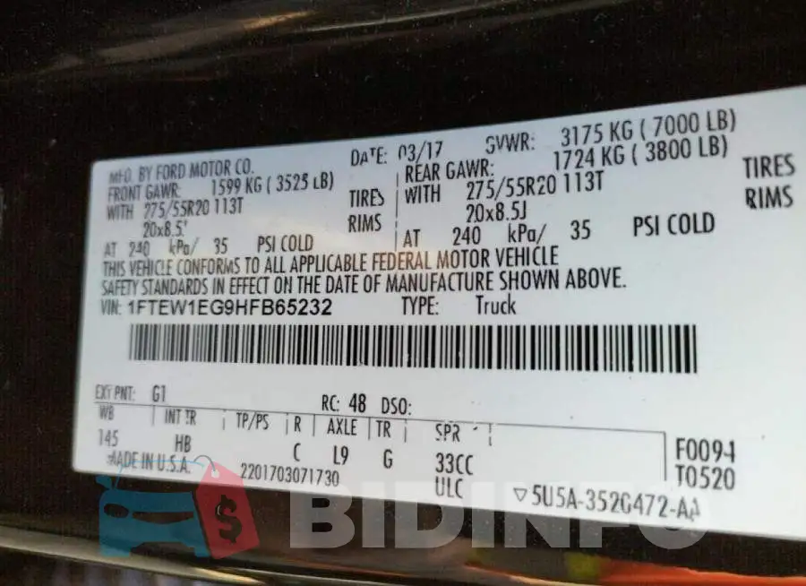 1FTEW1EG9HFB65232 Photo# 10