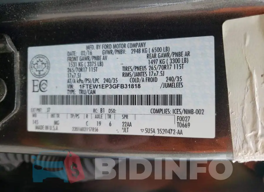 1FTEW1EP3GFB31818 Photo# 10