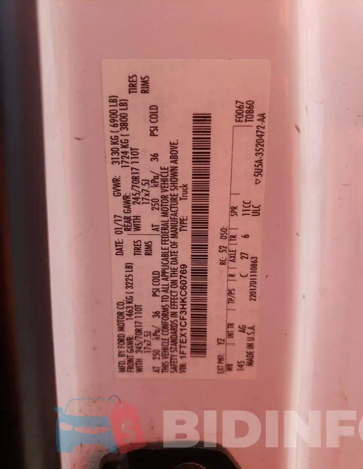 1FTEX1CF3HKC60769 Photo# 10