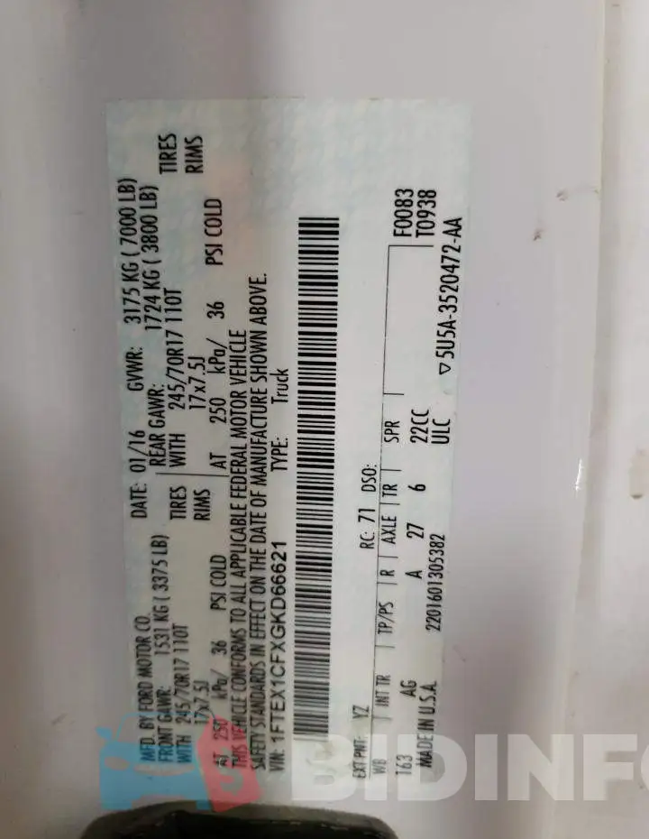 1FTEX1CFXGKD66621 Photo# 10