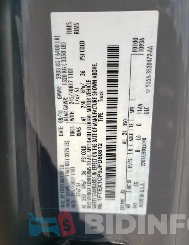 1FTEX1CP9JFD80812 Photo# 10