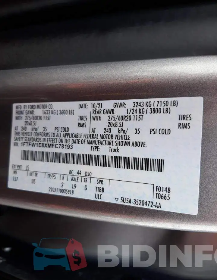 1FTFW1E8XMFC78193 Photo# 10
