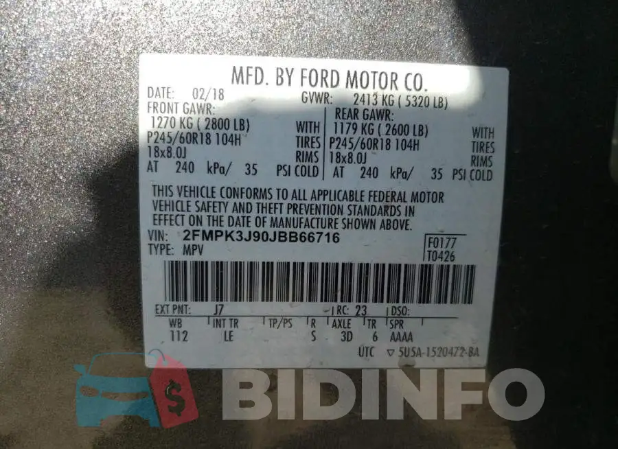 2FMPK3J90JBB66716 Photo# 10