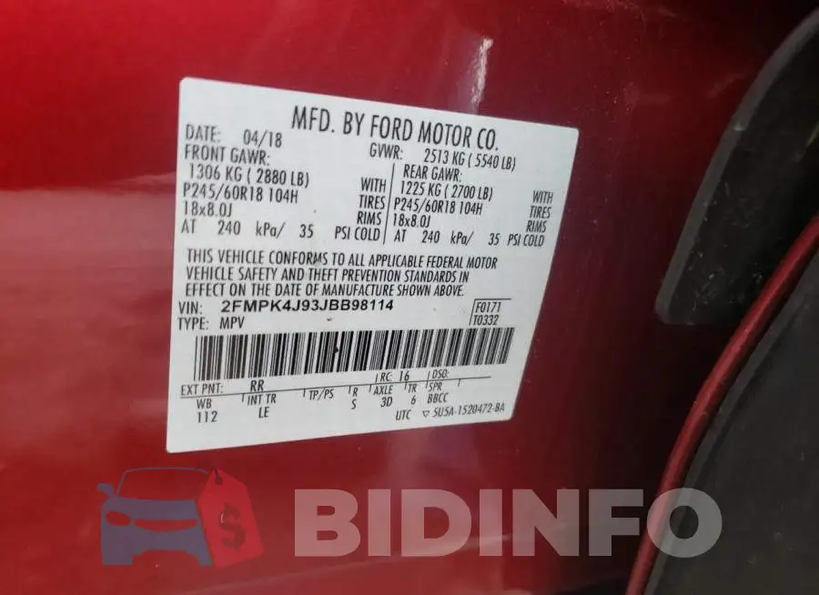 2FMPK4J93JBB98114 Photo# 10