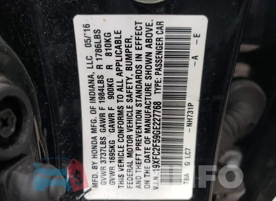 19XFC2F59GE227768 Photo# 10