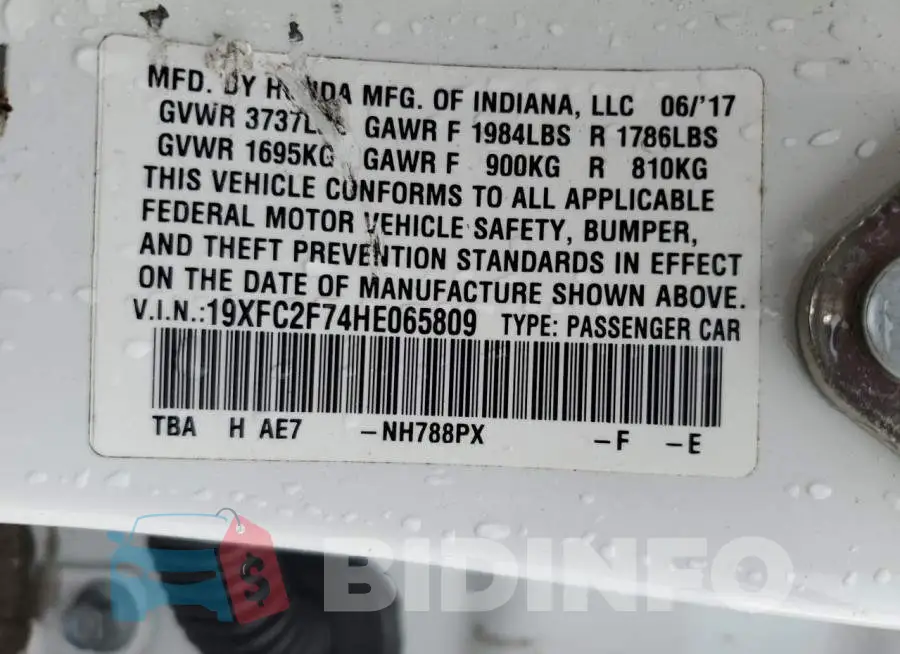 19XFC2F74HE065809 Photo# 10