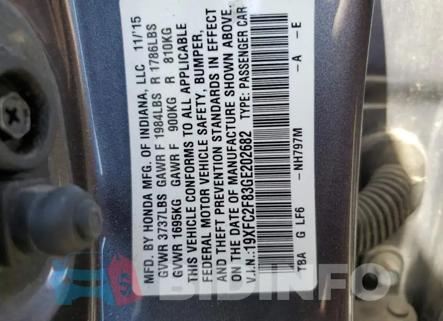 19XFC2F83GE202682 Photo# 10