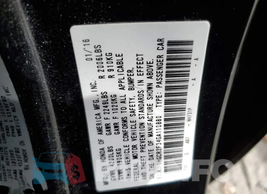 1HGCR2F34GA110880 Photo# 10