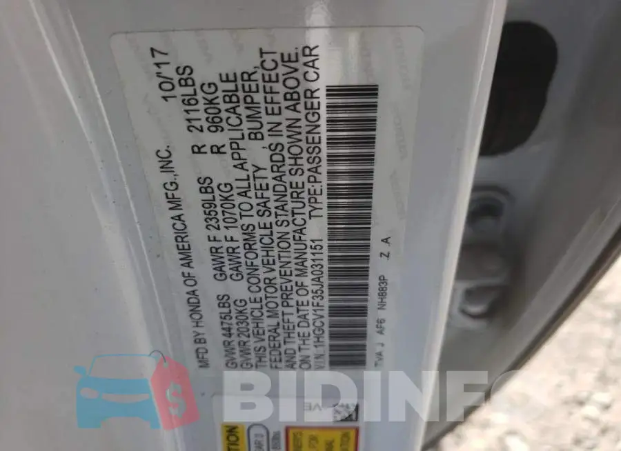 1HGCV1F35JA031151 Photo# 10