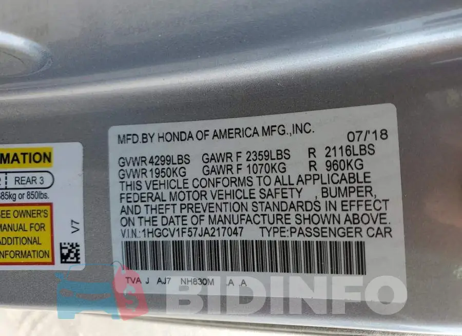 1HGCV1F57JA217047 Photo# 10