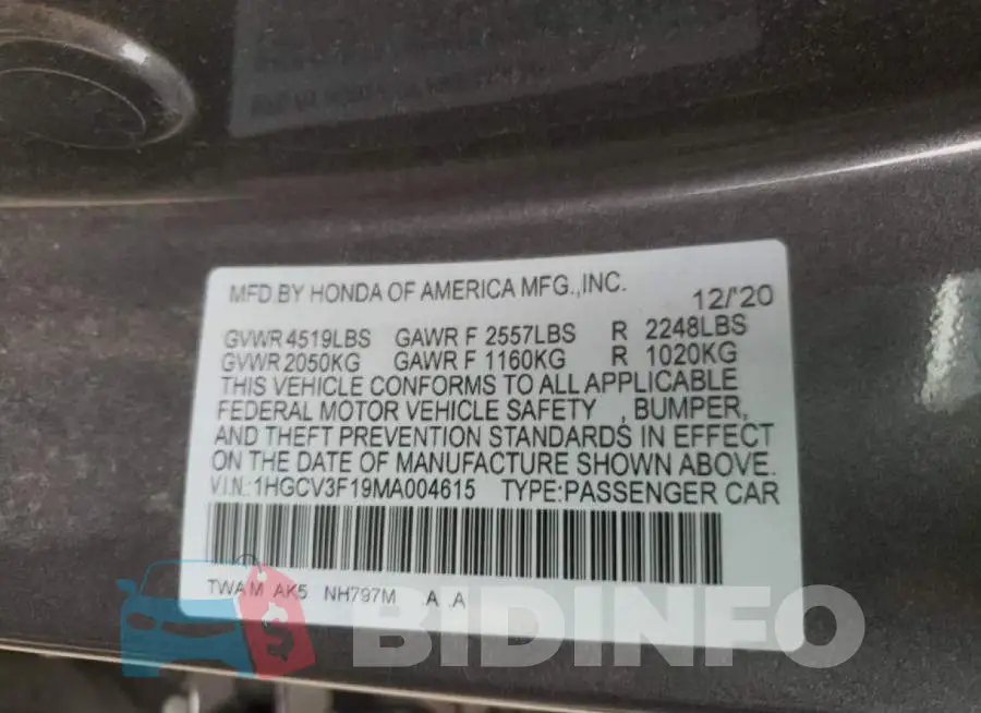 1HGCV3F19MA004615 Photo# 10