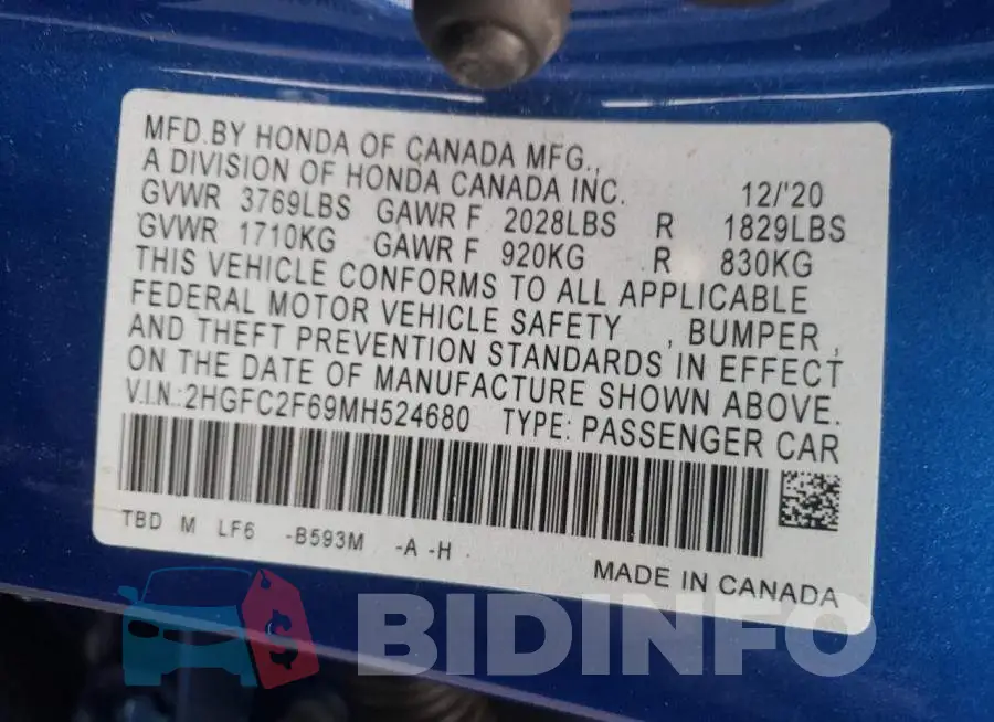 2HGFC2F69MH524680 Photo# 10