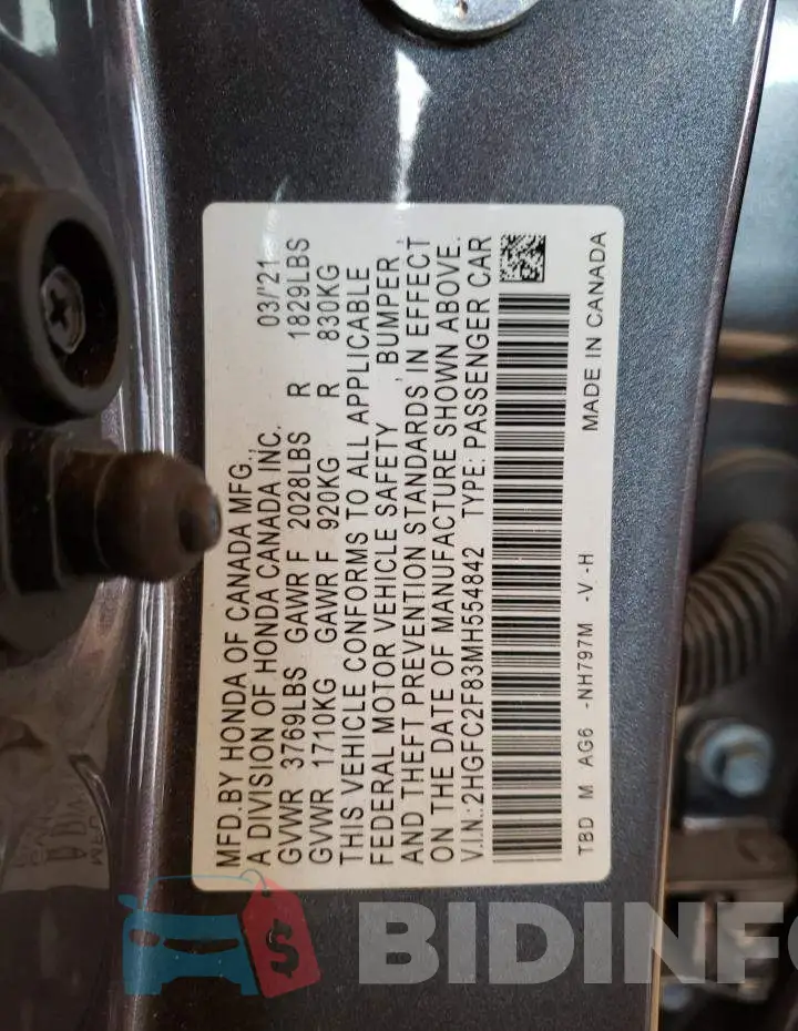 2HGFC2F83MH554842 Photo# 10