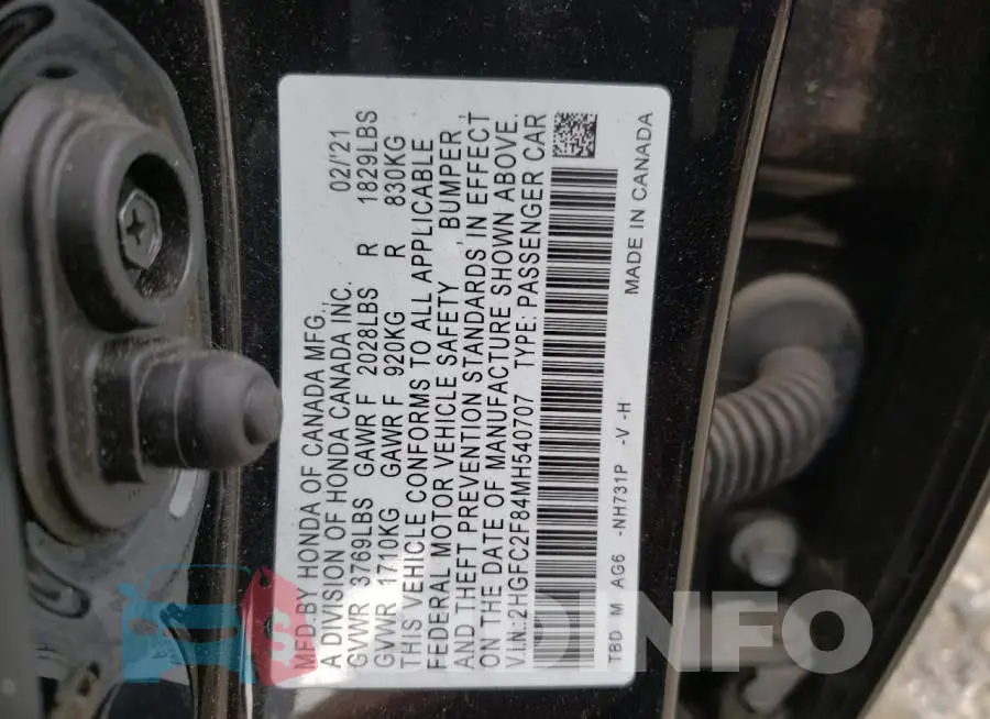 2HGFC2F84MH540707 Photo# 10