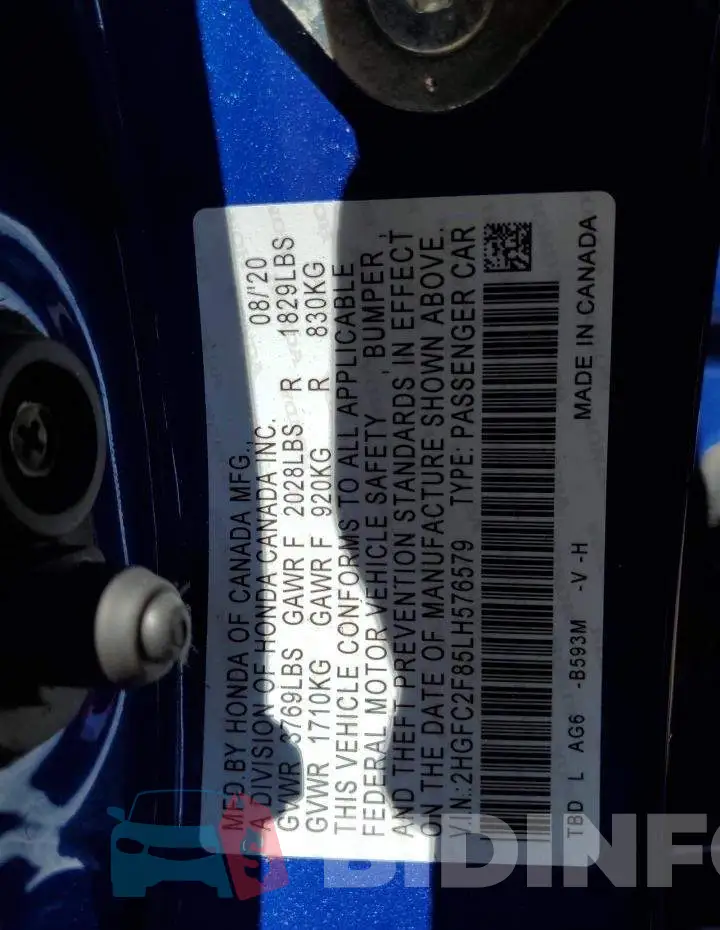 2HGFC2F85LH576579 Photo# 10