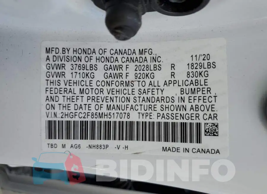 2HGFC2F85MH517078 Photo# 10