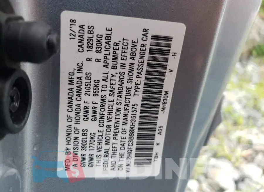 2HGFC3B98KH351575 Photo# 10