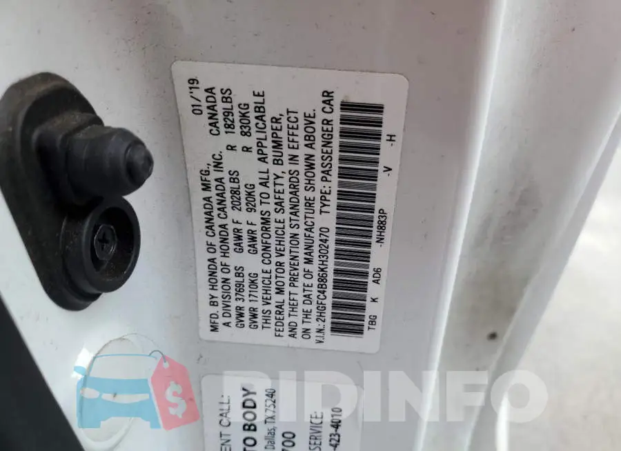 2HGFC4B86KH302470 Photo# 10