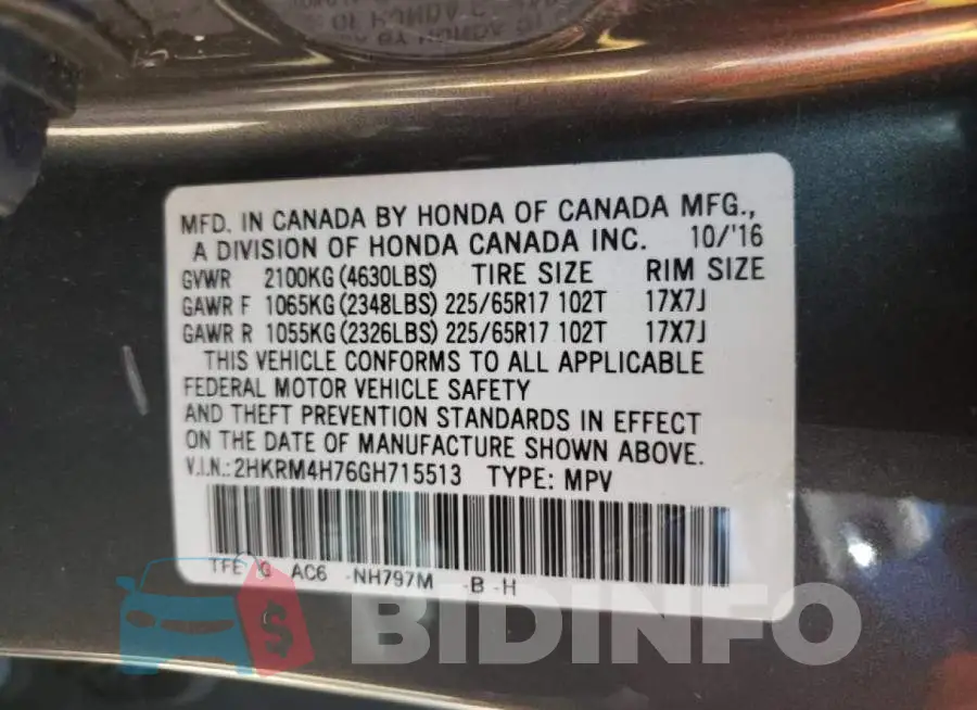 2HKRM4H76GH715513 Photo# 10