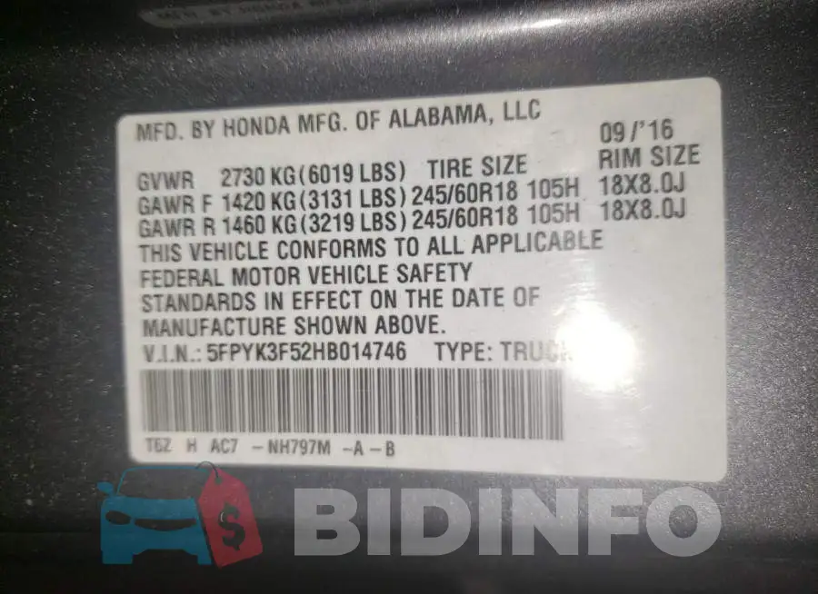 5FPYK3F52HB014746 Photo# 10