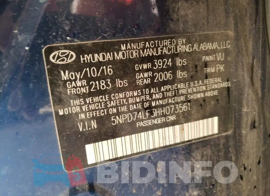 5NPD74LF3HH073561 Photo# 10