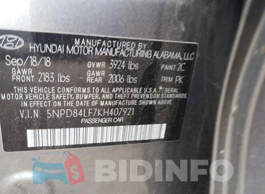 5NPD84LF7KH407921 Photo# 10