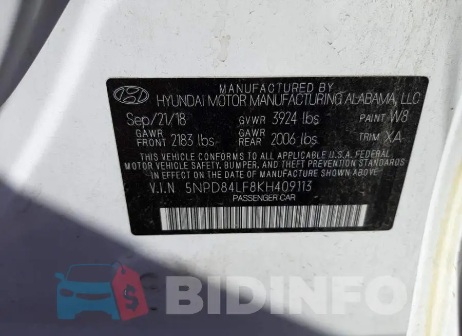 5NPD84LF8KH409113 Photo# 10